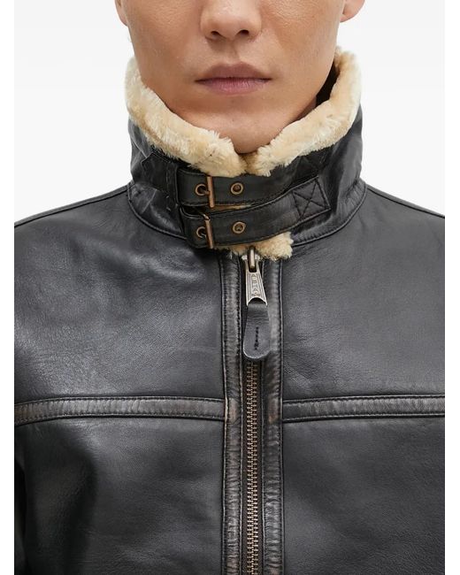 Alpha Industries Gray Faux-Fur-Collar Leather Jacket for men