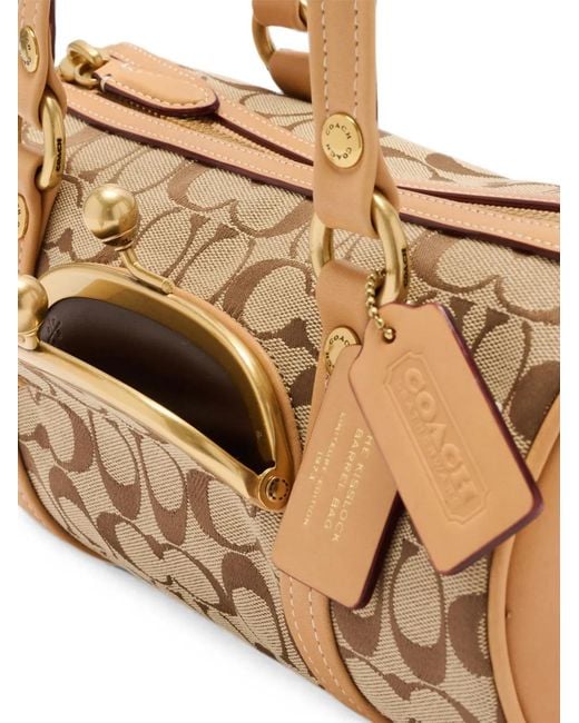 COACH Natural 28 Kisslock Barrel Tote Bag