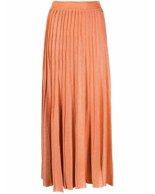 Patrizia Pepe Orange Jupe Mi-Longue Plissée À Paillettes