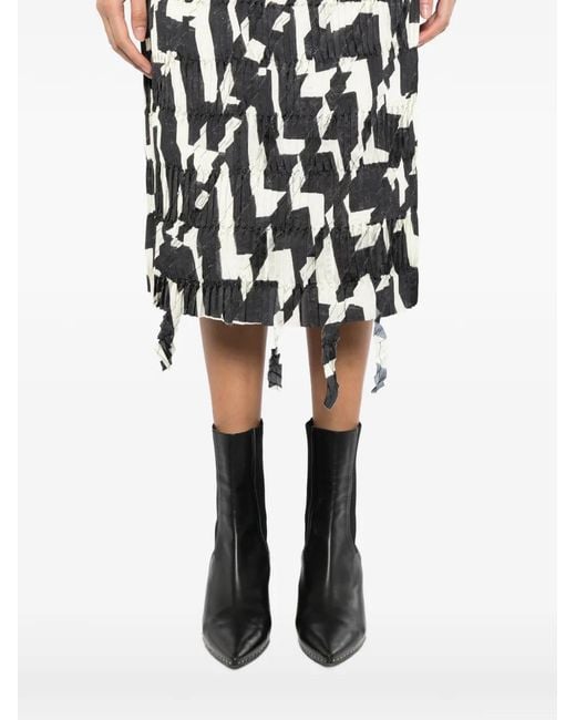 JNBY White Geometric-Print Midi Skirt