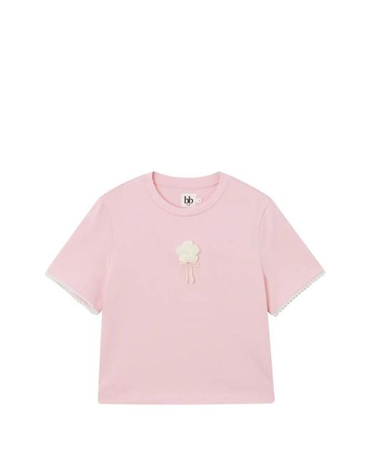 B+ AB Pink Floral-Appliqué Lace-Trim T-Shirt