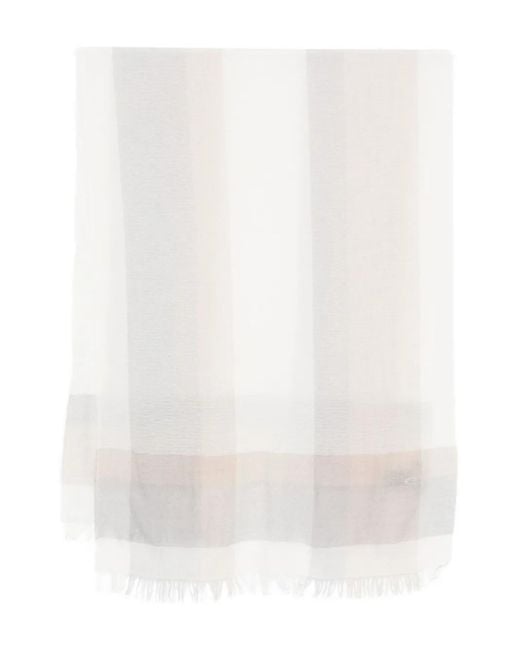 D.exterior White Striped Fringed Scarf