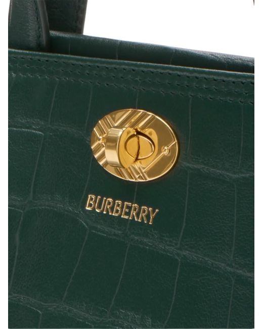 Burberry Green Mini Cotswolds Crocodile-Effect Tote Bag