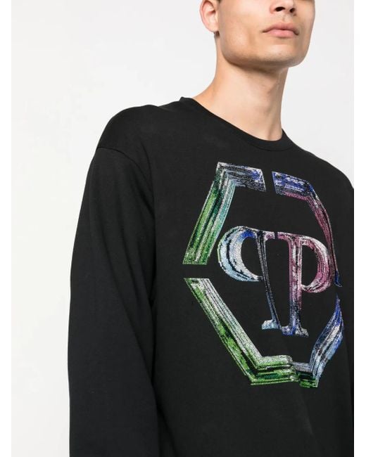 Philipp Plein Black Logo-Print Long-Sleeved Sweatshirt for men