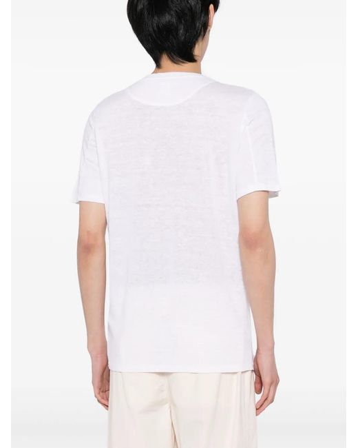 120% Lino Blue Paint-Print Linen T-Shirt for men