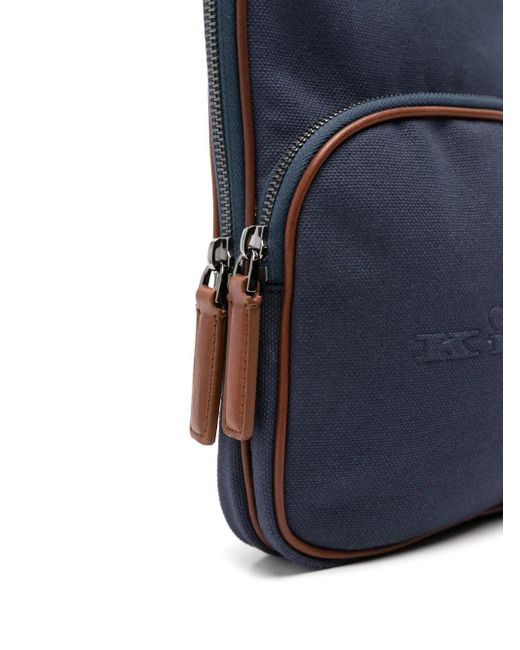 メンズ Kiton ロゴエンボス メッセンジャーバッグ Blue