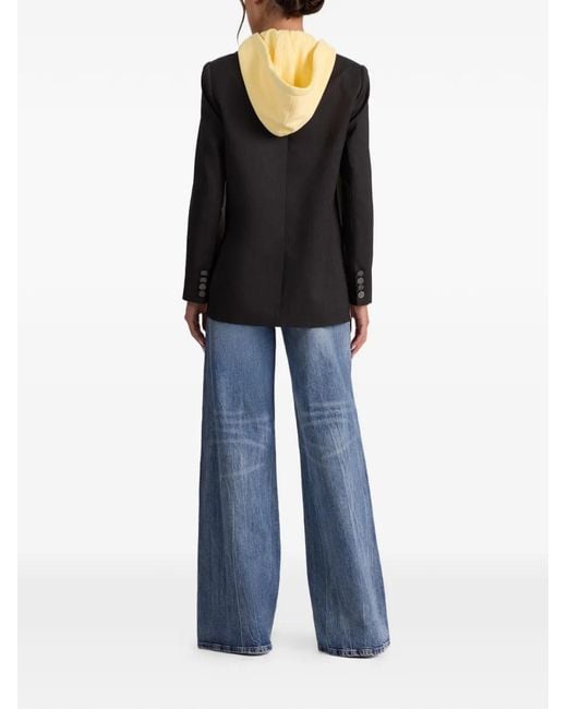 Alice + Olivia Black Blazer Jordan À Bande Latérale Et Capuche Détachable