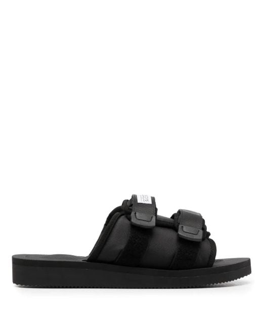 Suicoke Black Logo-Patch Touch-Strap Slides for men