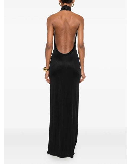 ANDAMANE Black Halterneck Backless Maxi Dress