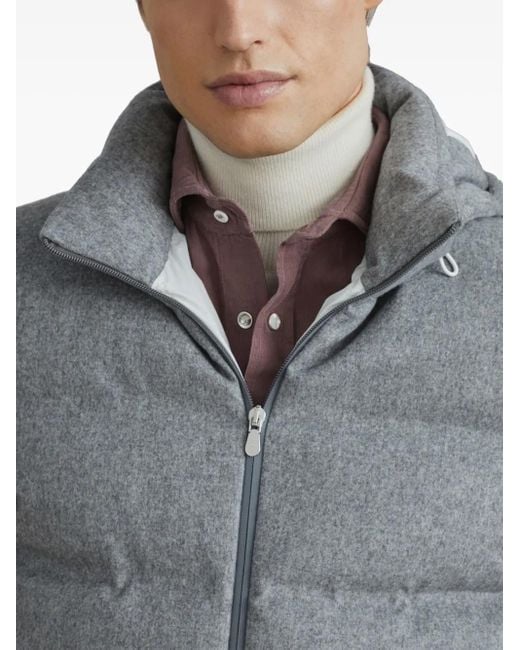 Brunello Cucinelli Gesteppte Daunenjacke Mit Kapuze in Gray für Herren