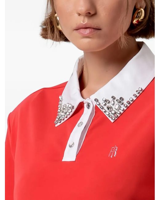 Fracomina Red Crystal-Embellished Polo Shirt