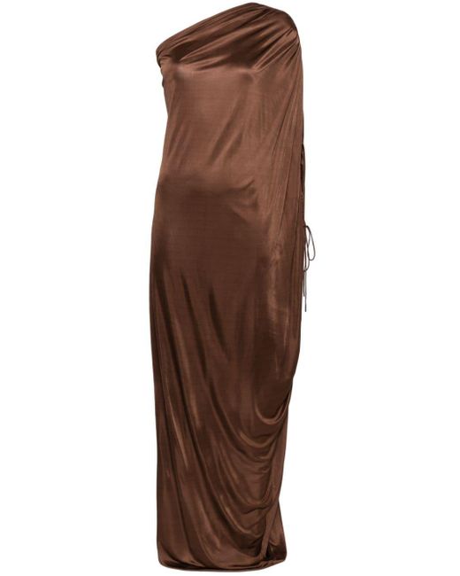 Atlein Brown Single-sleeve Draped Dress