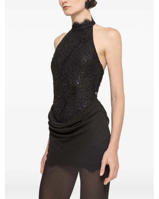 Nissa Black Robe Longue À Ornements De Sequins
