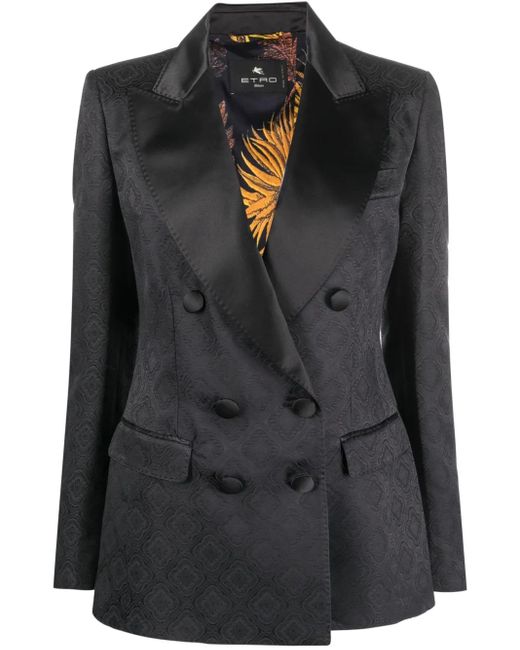 Etro Black Patterned-Jacquard Satin Blazer