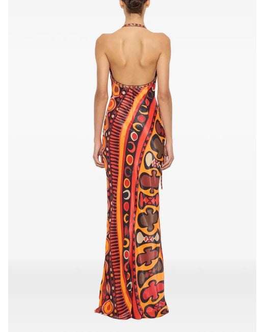 Emilio Pucci Red Soleil-Print Satin Dress