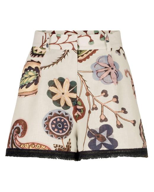 Silvia Tcherassi Natural Arnit Floral-print Shorts