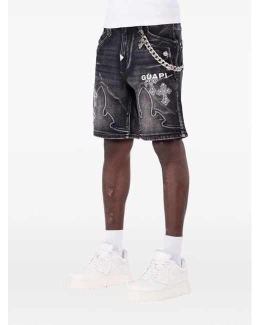 GUAPI Blue Rhinestone Gothic Denim Shorts for men