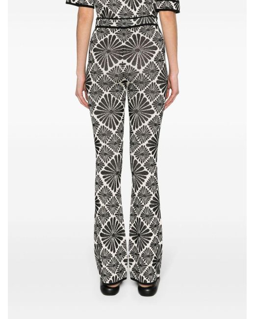 Sandro Gray Floral-embroidered Flared Trousers