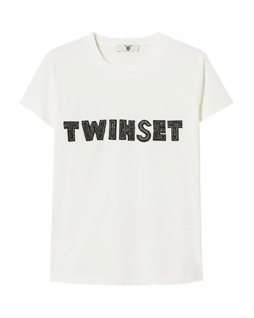 Twinset White T-Shirt With Embroidered Patch Logo