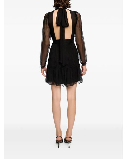Framboise Black Robe Courte En Soie Alena À Manches Longues
