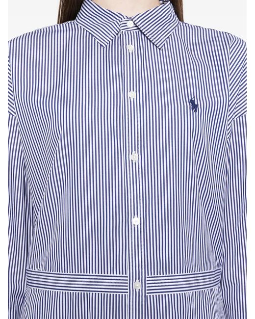 Polo Ralph Lauren Purple Striped Ruffle Midi Shirt Dress