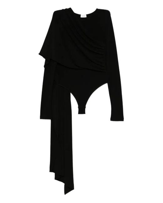 ANDAMANE Black Draped Asymmetric Bodysuit