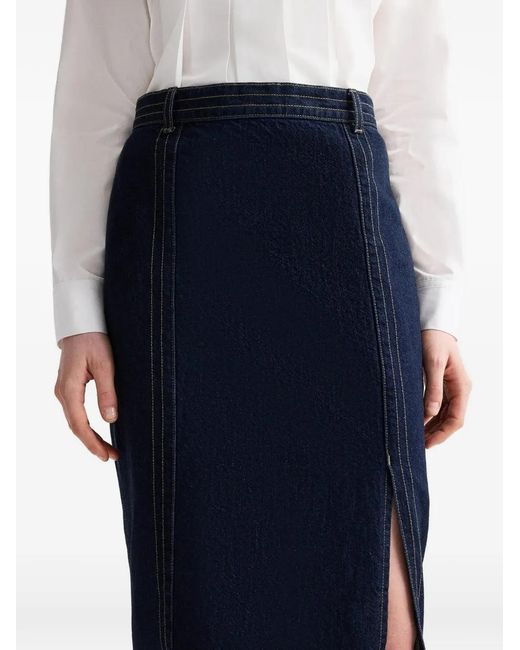 Twp Blue Seam-Detail Denim Midi Skirt