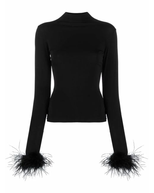 Atu Body Couture Black Feather-Cuff High-Neck Top