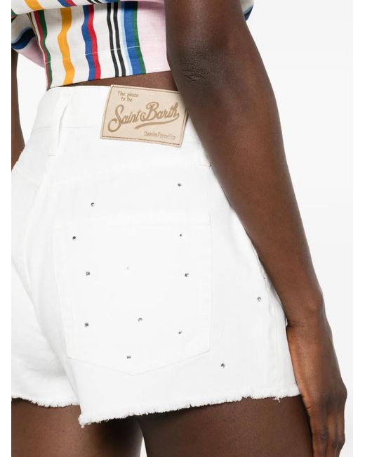 Mc2 Saint Barth White Musa Crystal-Embellished Shorts
