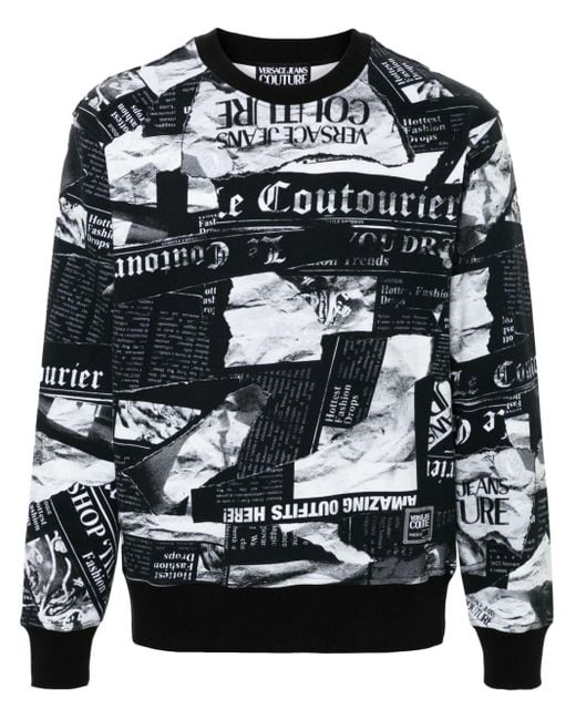 Versace Black Magazine-print Cotton Sweatshirt for men