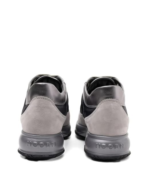 Hogan Gray Interactive Allacciato Metallic-Panel Suede Sneakers