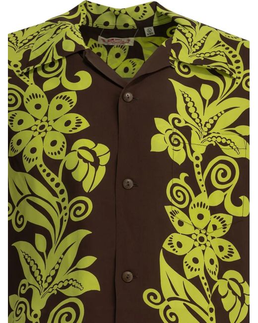 Sun Surf Green Floral-Print Short-Sleeve Shirt for men