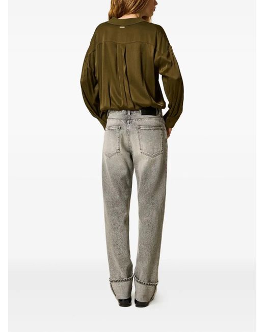 Twinset Gray Cuffed-Hemline Logo-Patch Denim Jeans