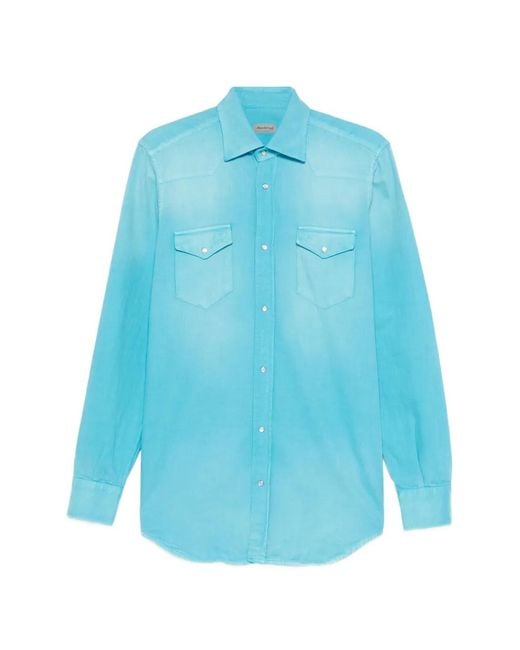 Sartorio Napoli Blue Texas Flap-Pocket Shirt for men