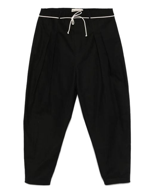 Mordecai Black Pleated Drawstring Trousers for men