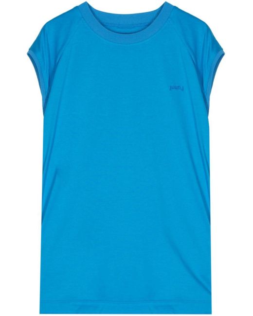 Juun.J Blue Logo-embroidered Cotton T-shirt for men