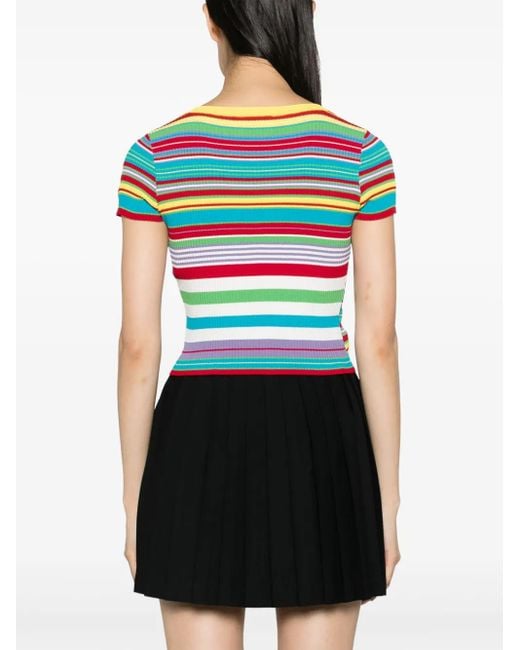 Moschino Blue Stripe-Pattern V-Neck Top