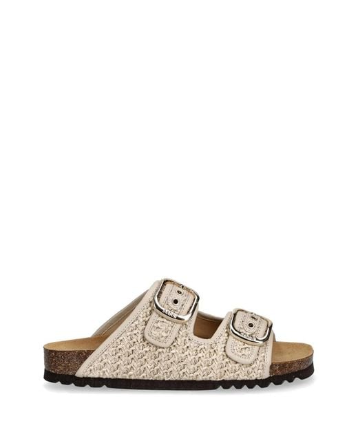 Scholl White Woven Buckle Strap Slides