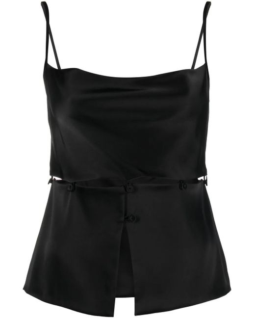 Nanushka Black Modular Peplum-Waist Satin Tank Top