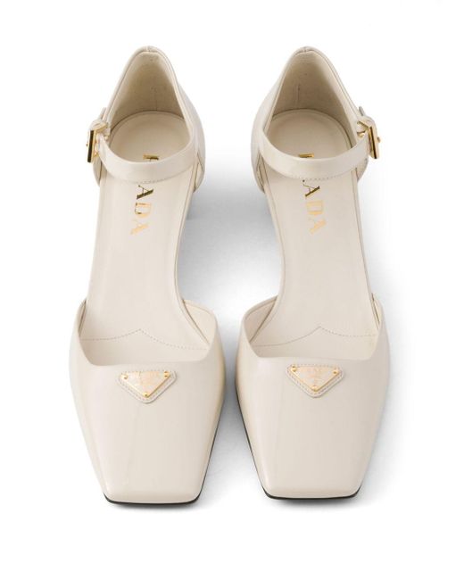 Prada White 35Mm Patent-Leather Pumps