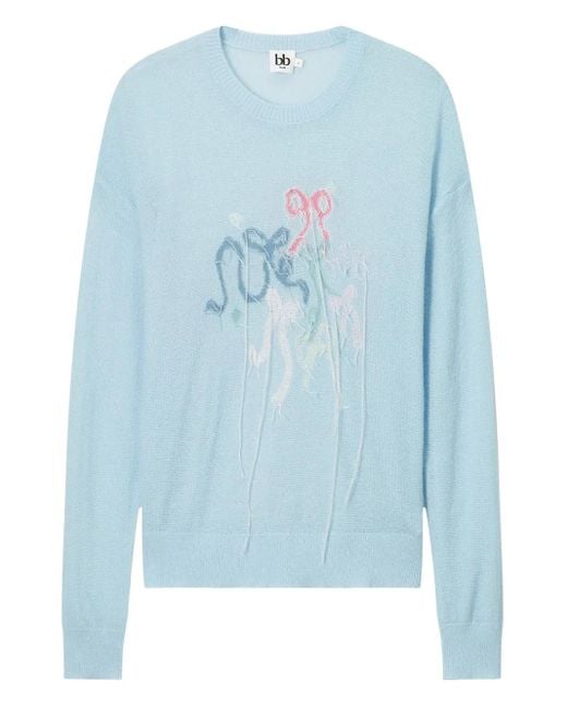 B+ AB Blue Frayed-Bows Long-Sleeves Sweater