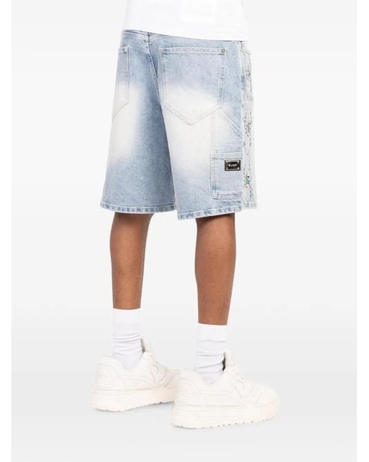 GUAPI Blue Spiderweb-Embellished Denim Shorts for men