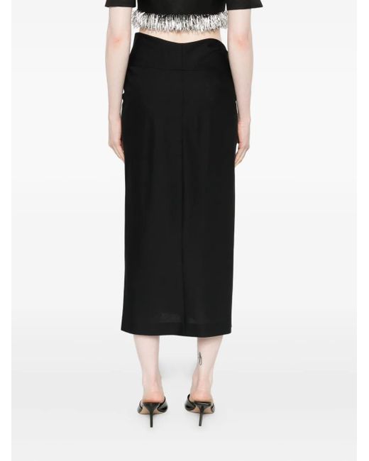 Alberta Ferretti Black Draped-Detail Midi Skirt