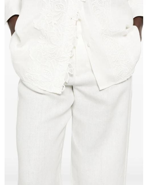 Max Mara White Pressed-Crease Turned-Up Trousers