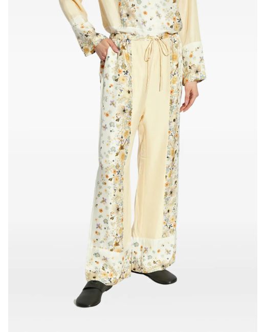 Munthe Metallic Fabert Floral-Print Drawstring Trousers