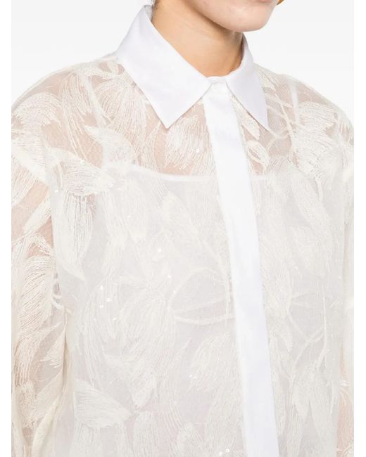 Peserico White Sequin Button-Up Shirt