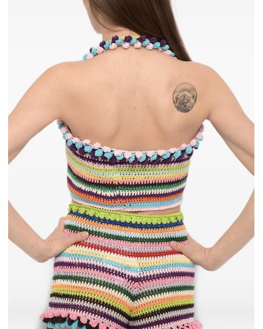 Matimì Blue Crochet Cropped Halterneck Top