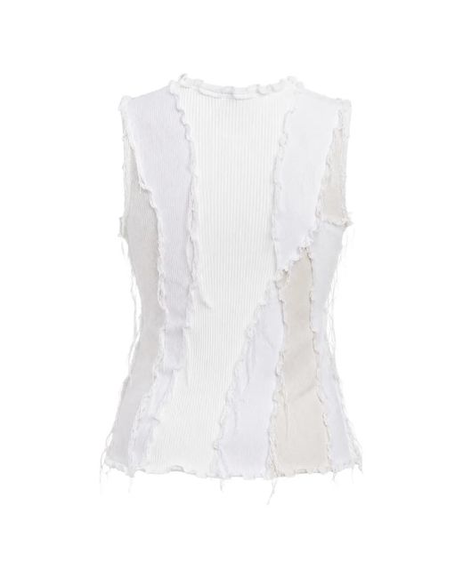 Borbala White Patchwork Frayed Tank Top