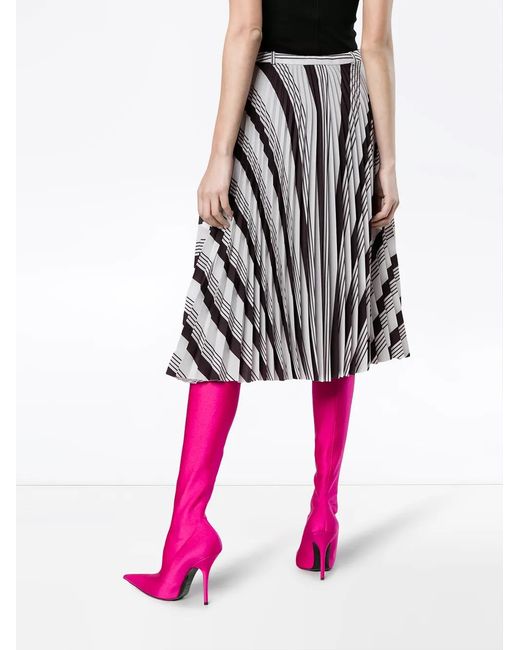 Balenciaga White Pleated Midi Skirt With Stripes