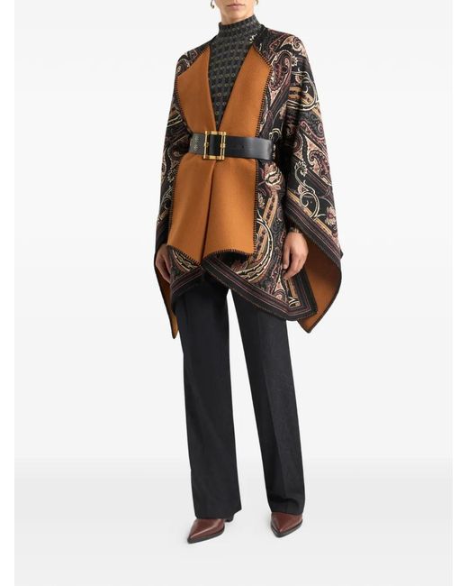 Etro Brown Reversible Patterned Cloth Cape